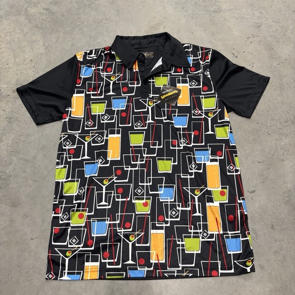 Loudmouth Men's Golf Polo NWT Happy Hour Drinks Fancy Short Sleeve Size Medium - Picture 1 of 5